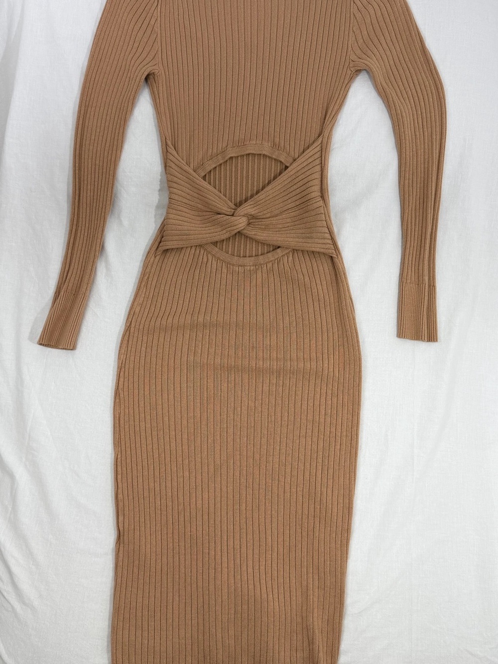 Sofia Vergara Ribbed Long Sleeve V-neck Midi Sweater Dress with Cutout Back